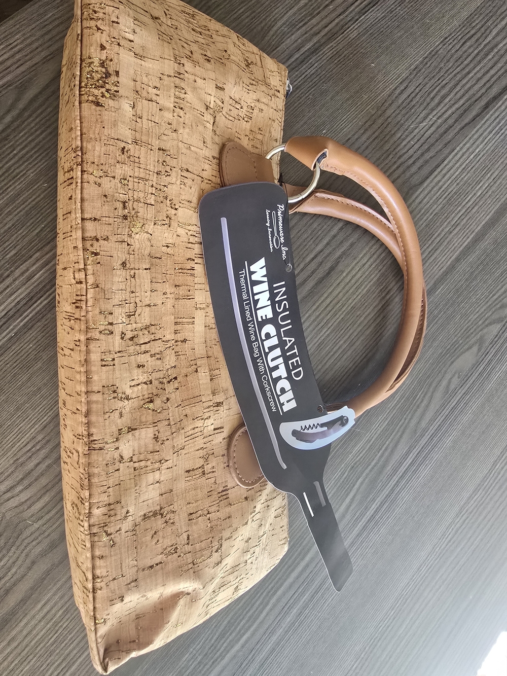Insulated Wine Clutch Tote Bag - Cork Brown